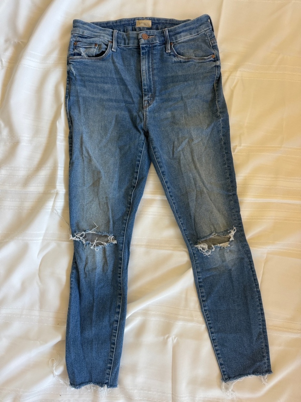 MOTHER Distressed Blue Skinny Jeans